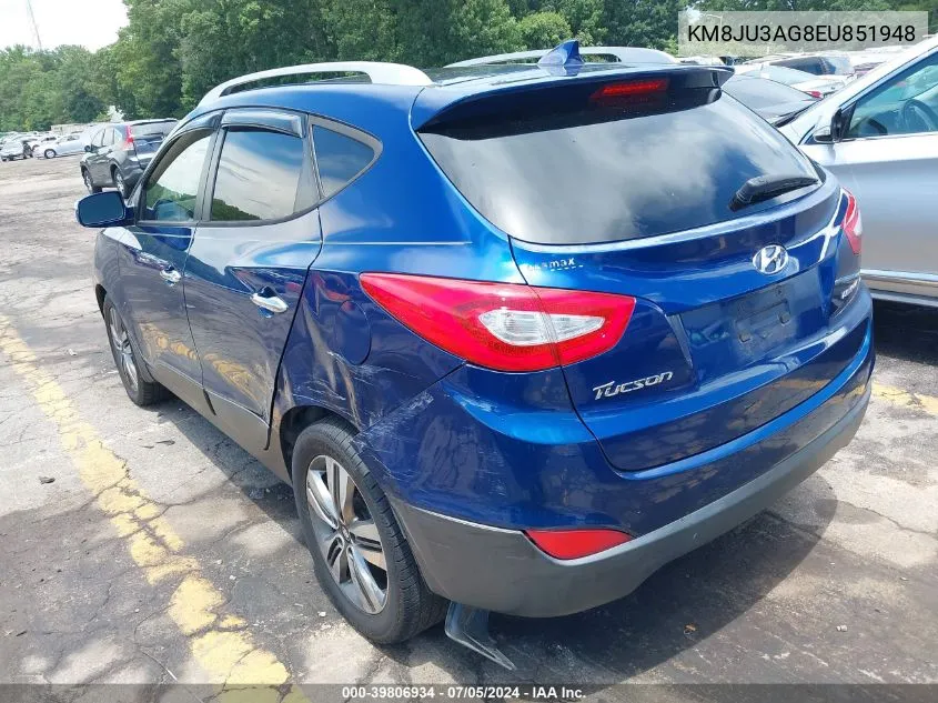 2014 Hyundai Tucson Limited VIN: KM8JU3AG8EU851948 Lot: 39806934