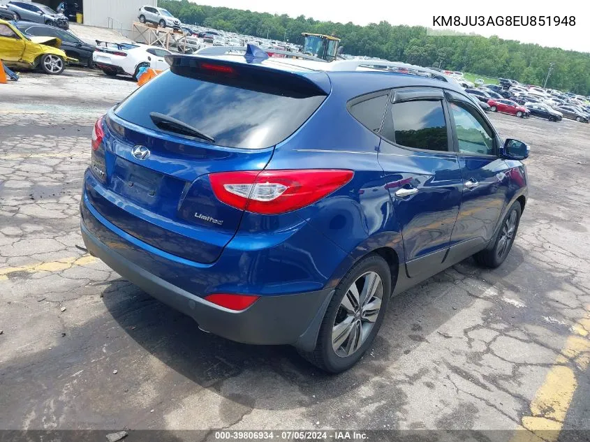 2014 Hyundai Tucson Limited VIN: KM8JU3AG8EU851948 Lot: 39806934