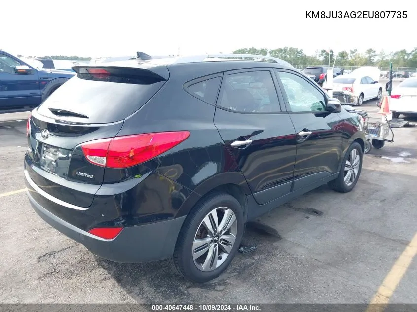 2014 Hyundai Tucson Limited VIN: KM8JU3AG2EU807735 Lot: 40547448