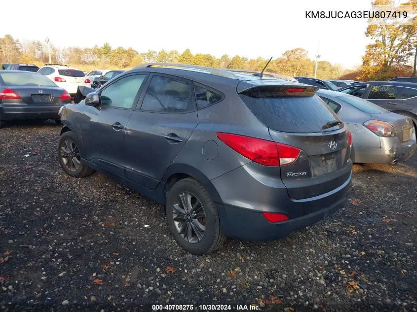 2014 Hyundai Tucson Se VIN: KM8JUCAG3EU807419 Lot: 40708275