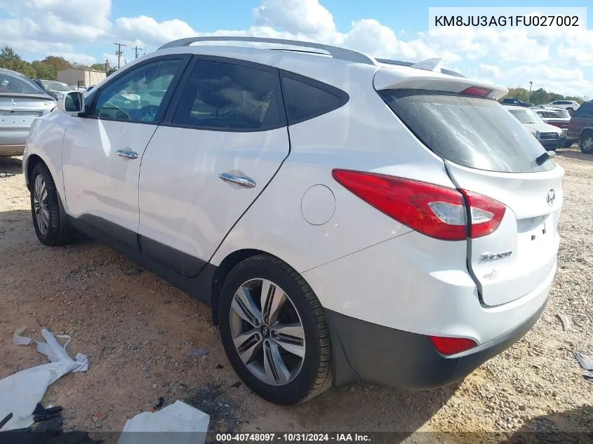 2015 Hyundai Tucson Limited VIN: KM8JU3AG1FU027002 Lot: 40748097