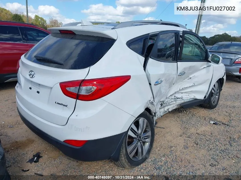 2015 Hyundai Tucson Limited VIN: KM8JU3AG1FU027002 Lot: 40748097