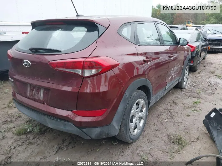 2016 Hyundai Tucson VIN: KM8J23A43GU107799 Lot: 12072534