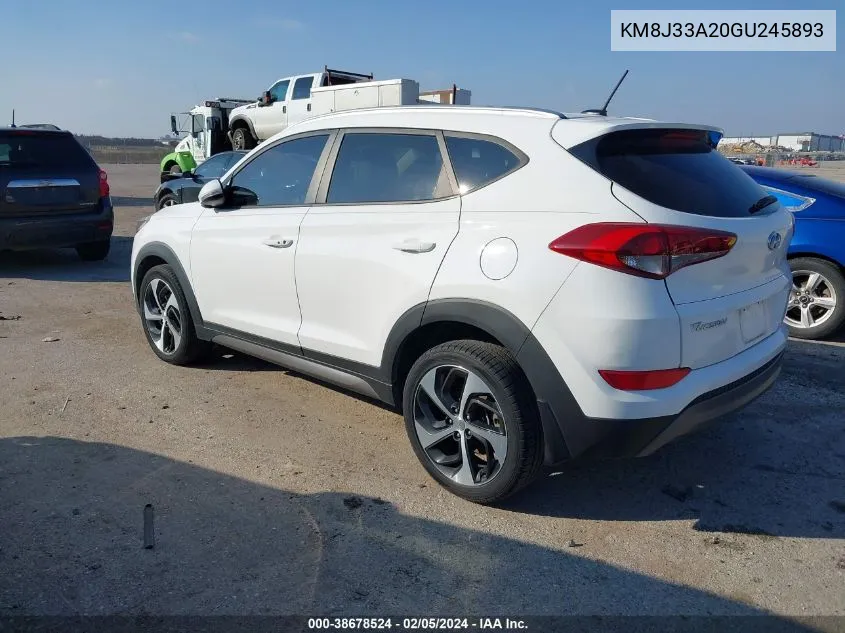 2016 Hyundai Tucson Sport VIN: KM8J33A20GU245893 Lot: 38678524