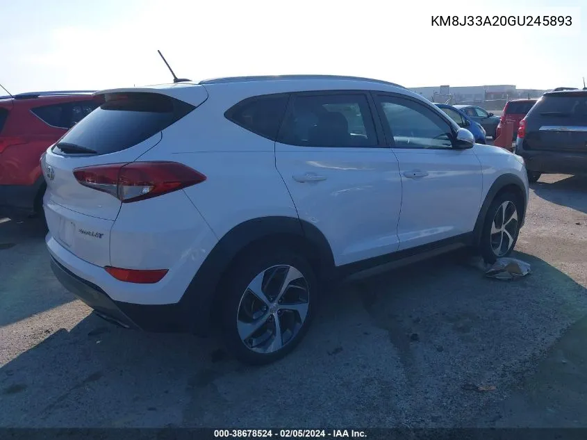 2016 Hyundai Tucson Sport VIN: KM8J33A20GU245893 Lot: 38678524