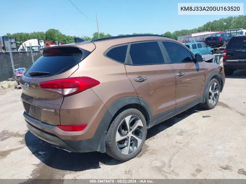 2016 Hyundai Tucson Limited VIN: KM8J33A20GU163520 Lot: 39475478