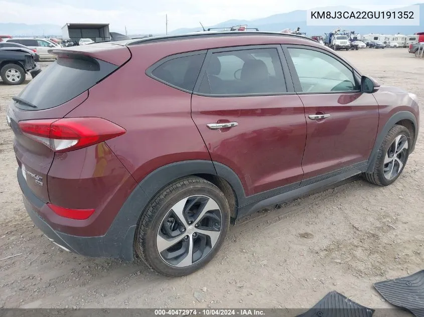 2016 Hyundai Tucson Limited VIN: KM8J3CA22GU191352 Lot: 40472974