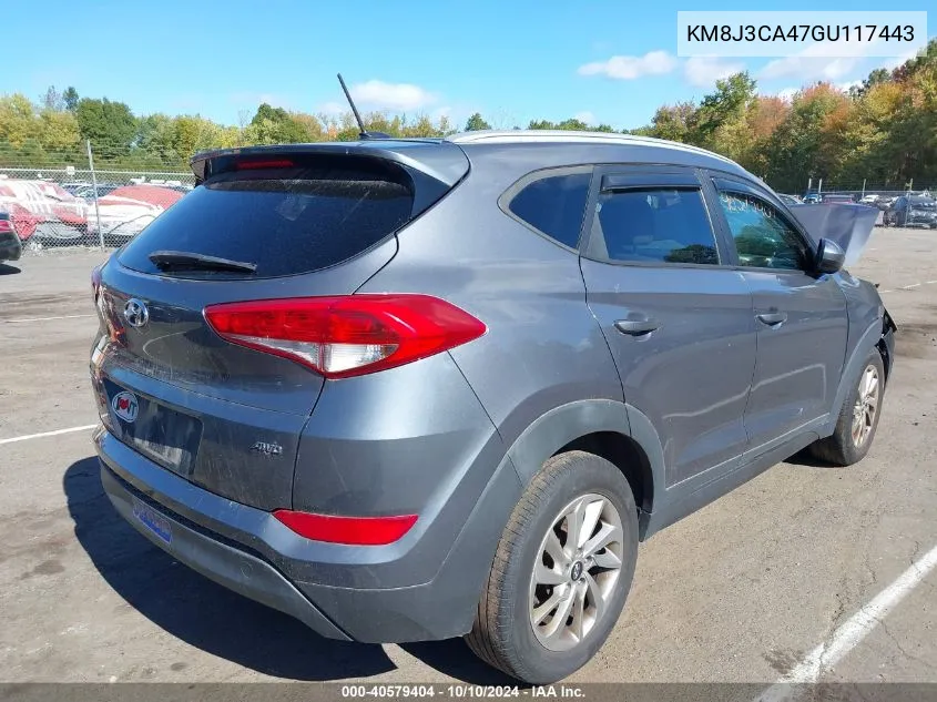 2016 Hyundai Tucson Se VIN: KM8J3CA47GU117443 Lot: 40579404