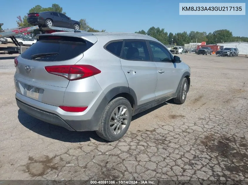 2016 Hyundai Tucson Se VIN: KM8J33A43GU217135 Lot: 40591386