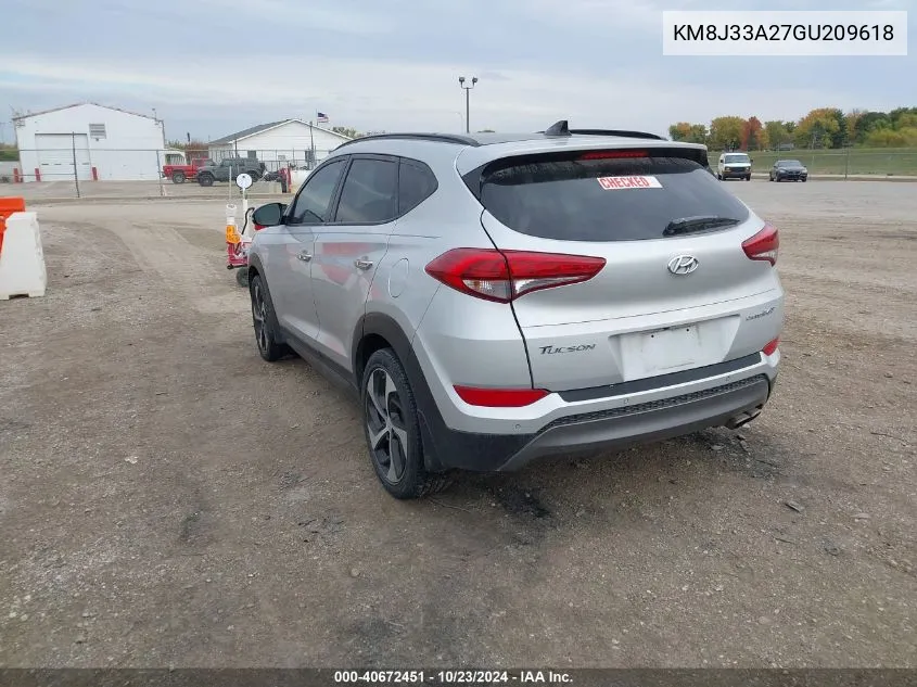 2016 Hyundai Tucson Limited VIN: KM8J33A27GU209618 Lot: 40672451