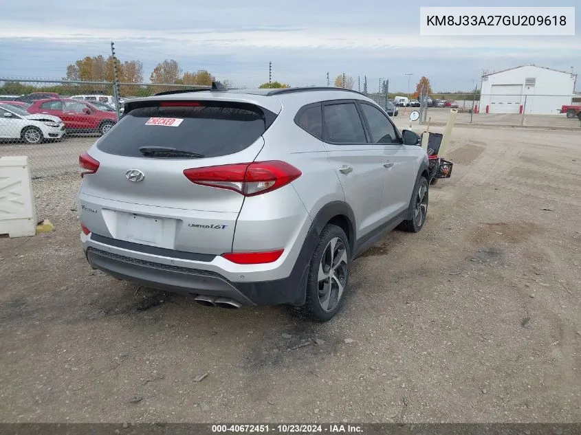 2016 Hyundai Tucson Limited VIN: KM8J33A27GU209618 Lot: 40672451