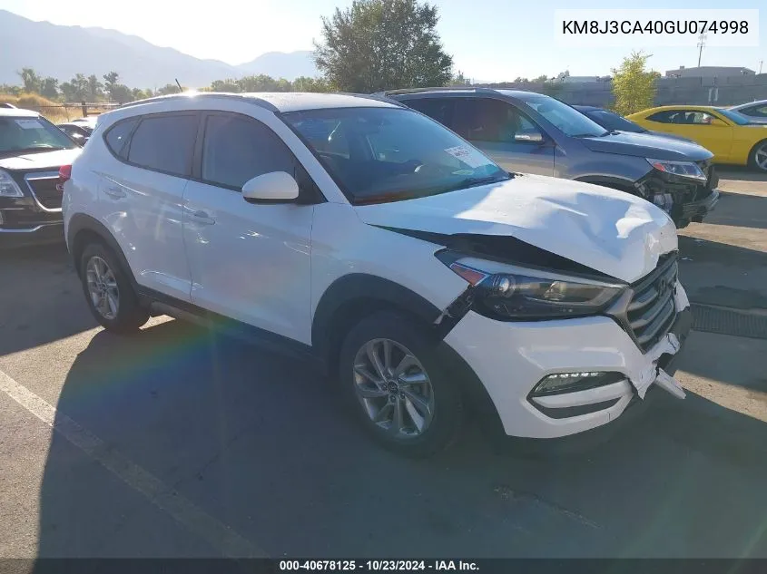 2016 Hyundai Tucson Se VIN: KM8J3CA40GU074998 Lot: 40678125