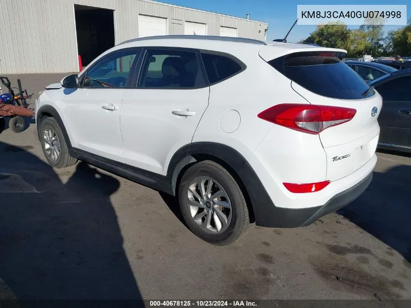 2016 Hyundai Tucson Se VIN: KM8J3CA40GU074998 Lot: 40678125