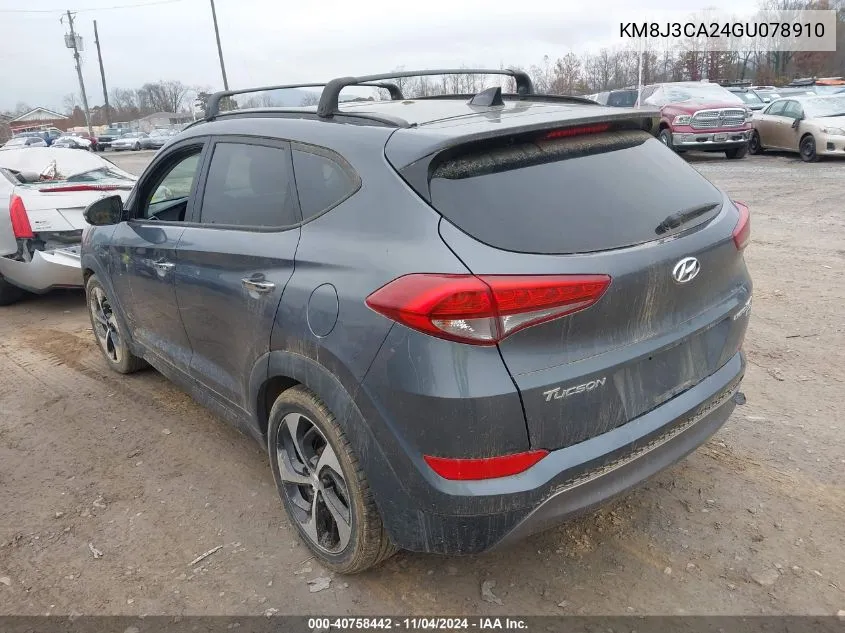 2016 Hyundai Tucson Limited VIN: KM8J3CA24GU078910 Lot: 40758442