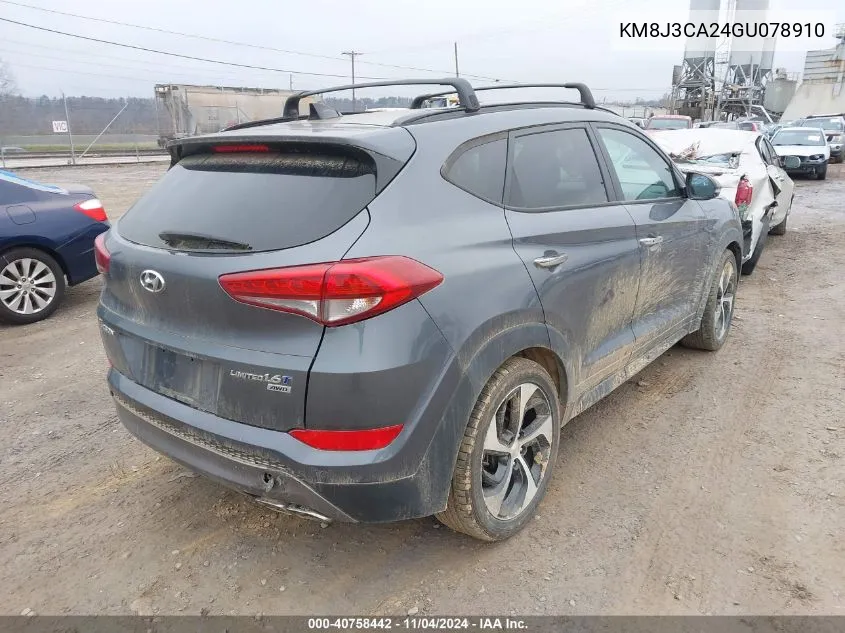 2016 Hyundai Tucson Limited VIN: KM8J3CA24GU078910 Lot: 40758442