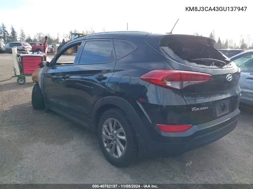 2016 Hyundai Tucson Se VIN: KM8J3CA43GU137947 Lot: 40782157