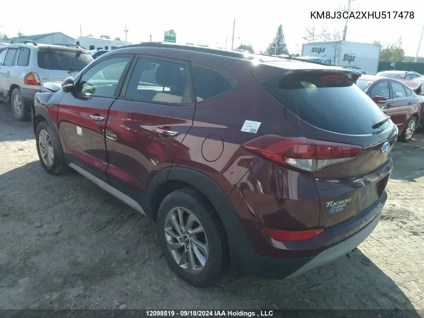 2017 Hyundai Tucson Limited/Sport And Eco/Se VIN: KM8J3CA2XHU517478 Lot: 12098519