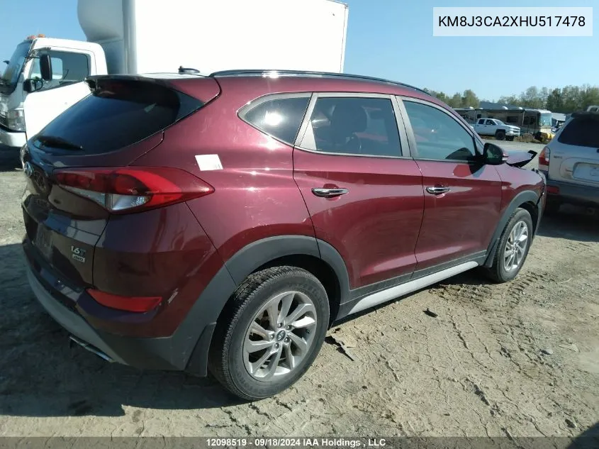 2017 Hyundai Tucson Limited/Sport And Eco/Se VIN: KM8J3CA2XHU517478 Lot: 12098519