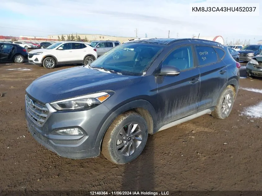 2017 Hyundai Tucson Se VIN: KM8J3CA43HU452037 Lot: 12140364