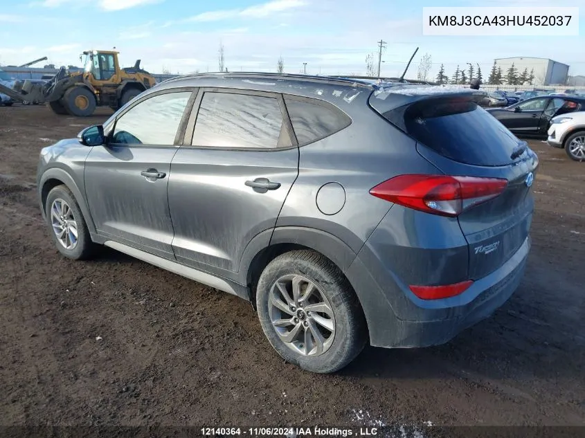 2017 Hyundai Tucson Se VIN: KM8J3CA43HU452037 Lot: 12140364