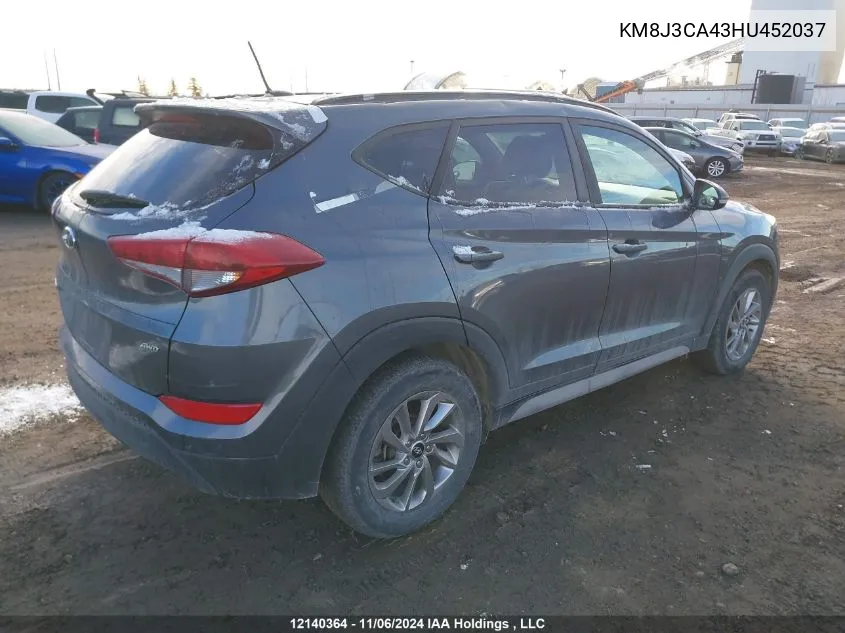 2017 Hyundai Tucson Se VIN: KM8J3CA43HU452037 Lot: 12140364