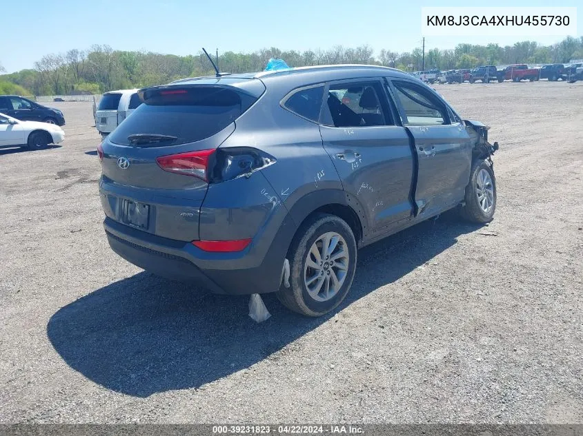 2017 Hyundai Tucson Se VIN: KM8J3CA4XHU455730 Lot: 39231823