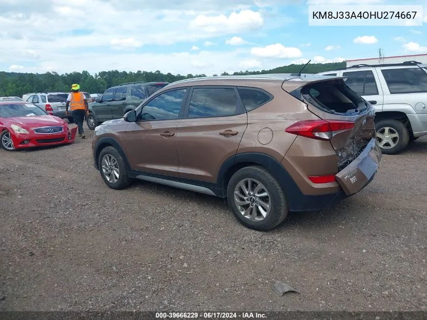 2017 Hyundai Tucson Se VIN: KM8J33A4OHU274667 Lot: 39666229