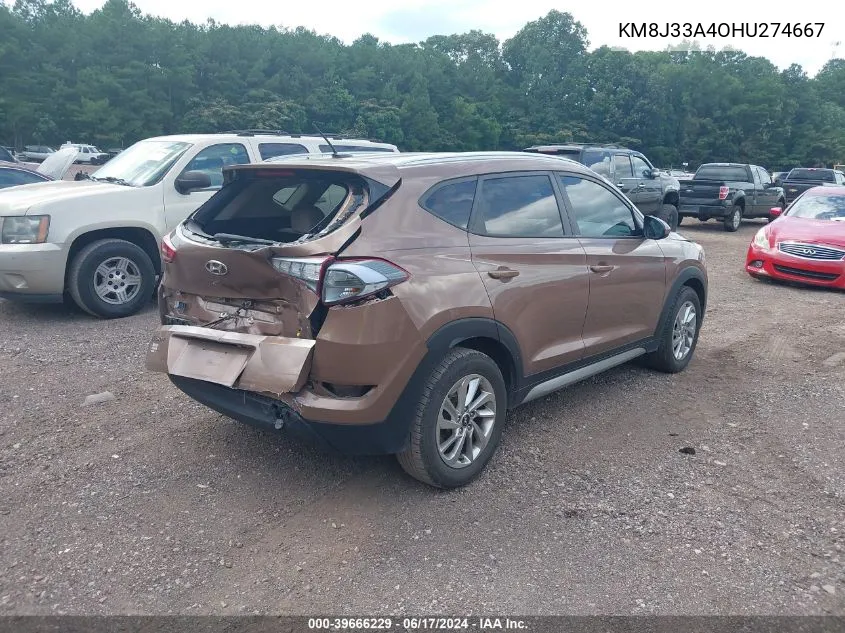 2017 Hyundai Tucson Se VIN: KM8J33A4OHU274667 Lot: 39666229