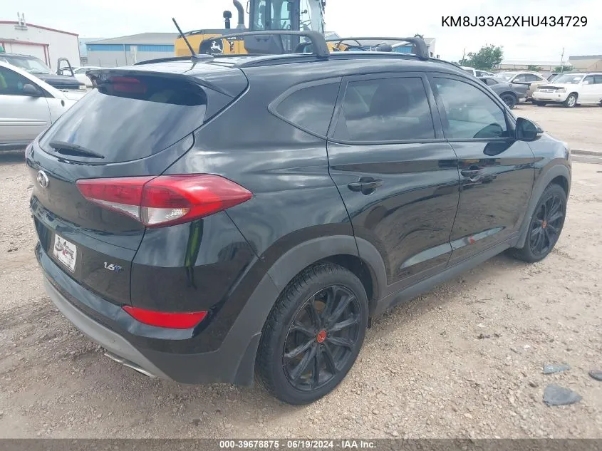 2017 Hyundai Tucson Night VIN: KM8J33A2XHU434729 Lot: 39678875