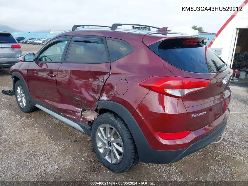 2017 Hyundai Tucson Se Plus VIN: KM8J3CA43HU529912 Lot: 40021474