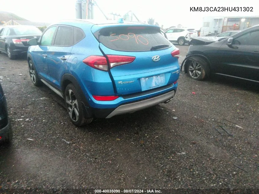 2017 Hyundai Tucson Limited VIN: KM8J3CA23HU431302 Lot: 40035090