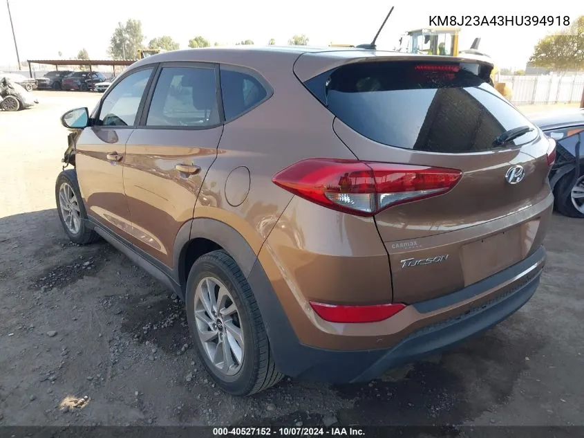 2017 Hyundai Tucson Se VIN: KM8J23A43HU394918 Lot: 40527152