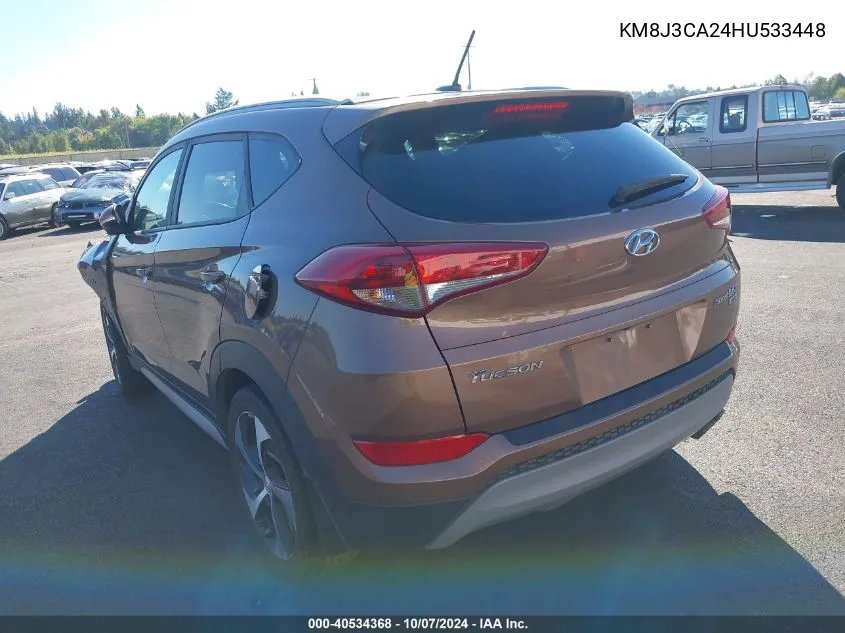 2017 Hyundai Tucson Sport VIN: KM8J3CA24HU533448 Lot: 40534368