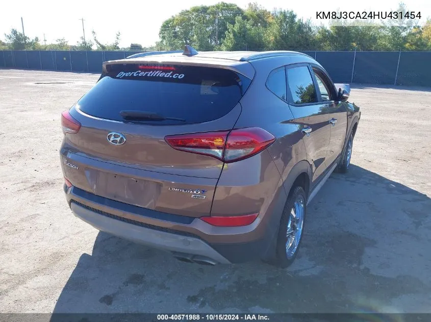 2017 Hyundai Tucson Limited VIN: KM8J3CA24HU431454 Lot: 40571988