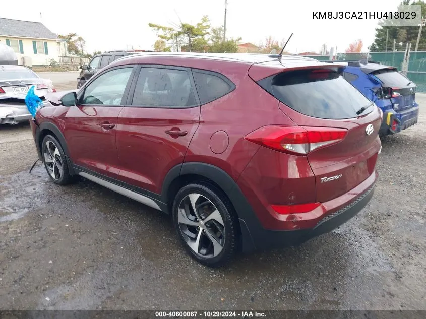 2017 Hyundai Tucson Sport VIN: KM8J3CA21HU418029 Lot: 40600067