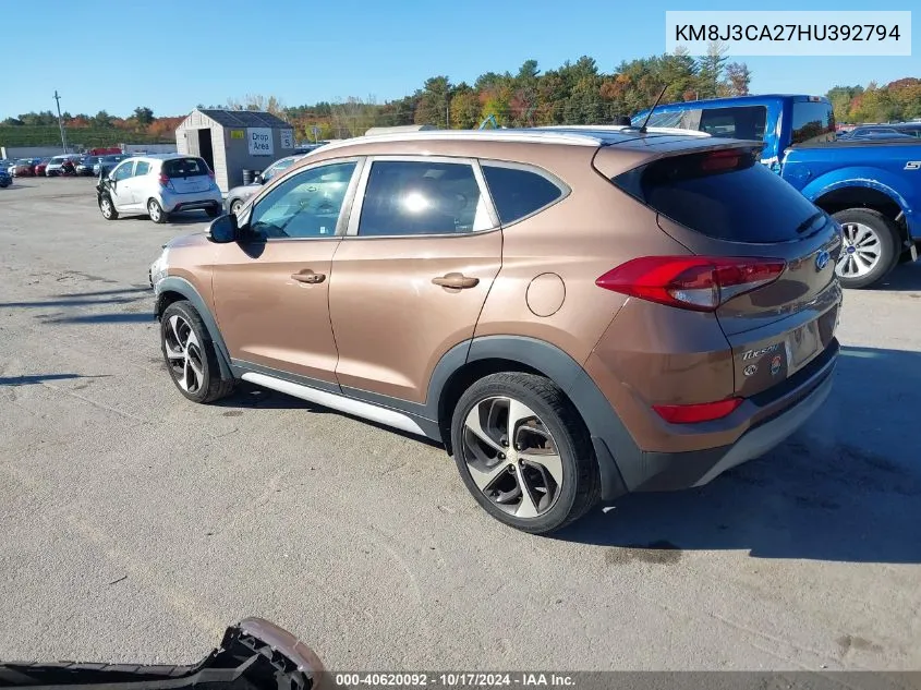 2017 Hyundai Tucson Sport VIN: KM8J3CA27HU392794 Lot: 40620092