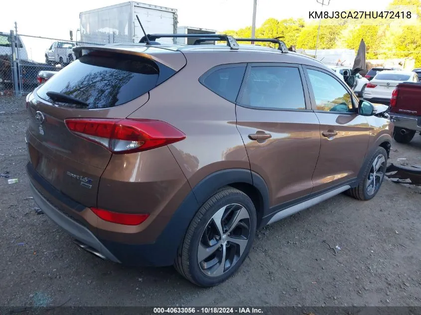 2017 Hyundai Tucson Sport VIN: KM8J3CA27HU472418 Lot: 40633056