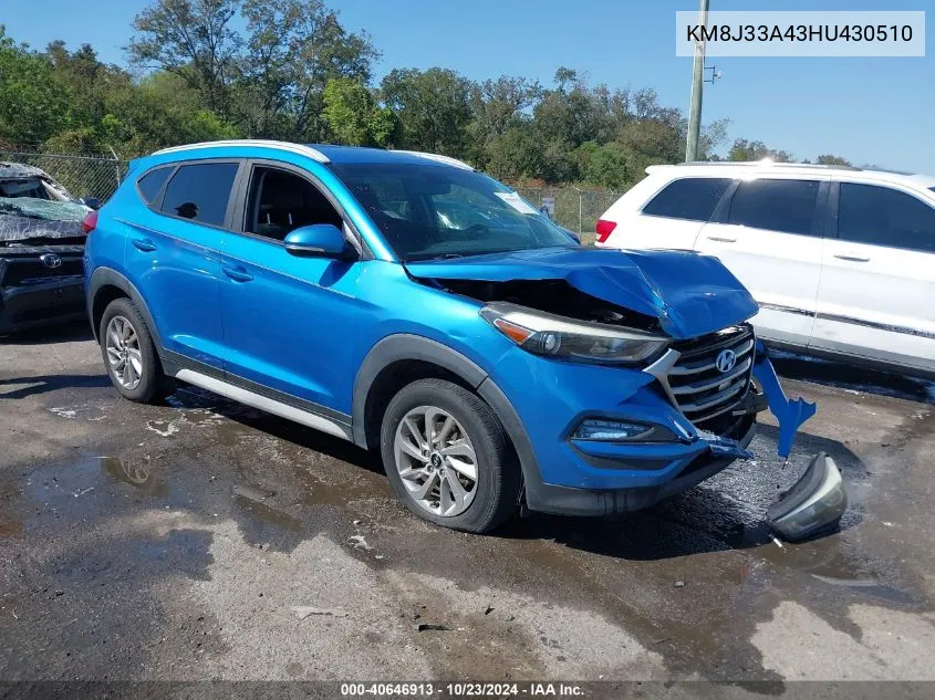 2017 Hyundai Tucson Se Plus VIN: KM8J33A43HU430510 Lot: 40646913