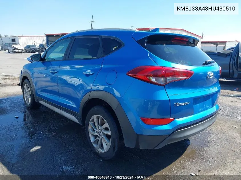 2017 Hyundai Tucson Se Plus VIN: KM8J33A43HU430510 Lot: 40646913