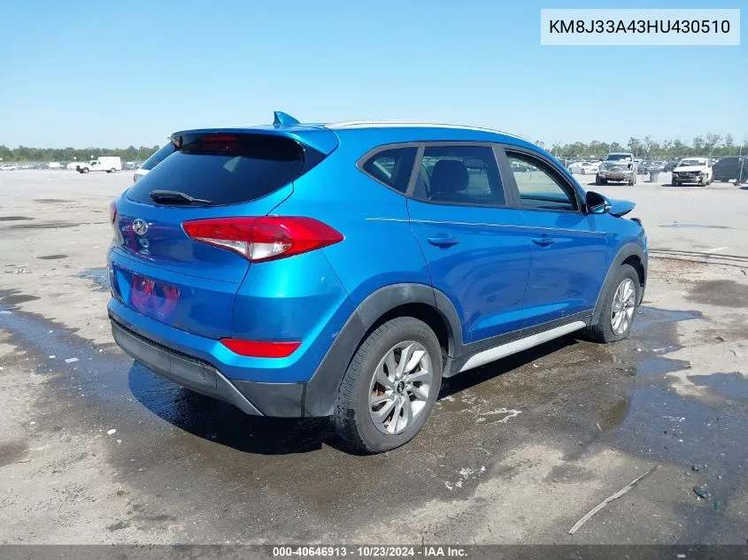 2017 Hyundai Tucson Se Plus VIN: KM8J33A43HU430510 Lot: 40646913