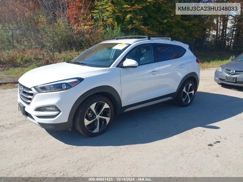 2017 Hyundai Tucson Sport VIN: KM8J3CA23HU348033 Lot: 40651423