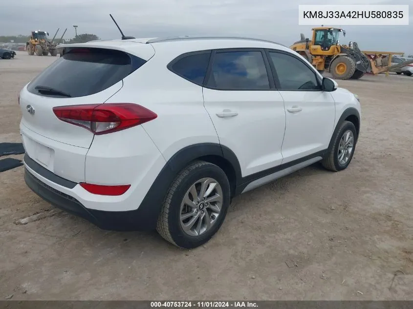 2017 Hyundai Tucson Se VIN: KM8J33A42HU580835 Lot: 40753724