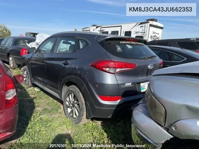 2018 Hyundai Tucson VIN: KM8J3CA43JU662353 Lot: 20176501