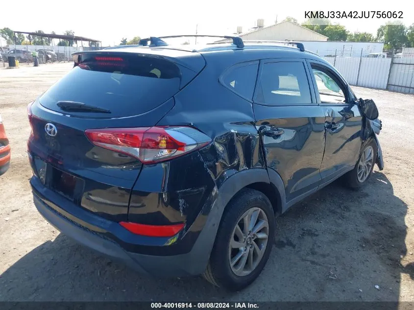 2018 Hyundai Tucson Sel Plus VIN: KM8J33A42JU756062 Lot: 40016914