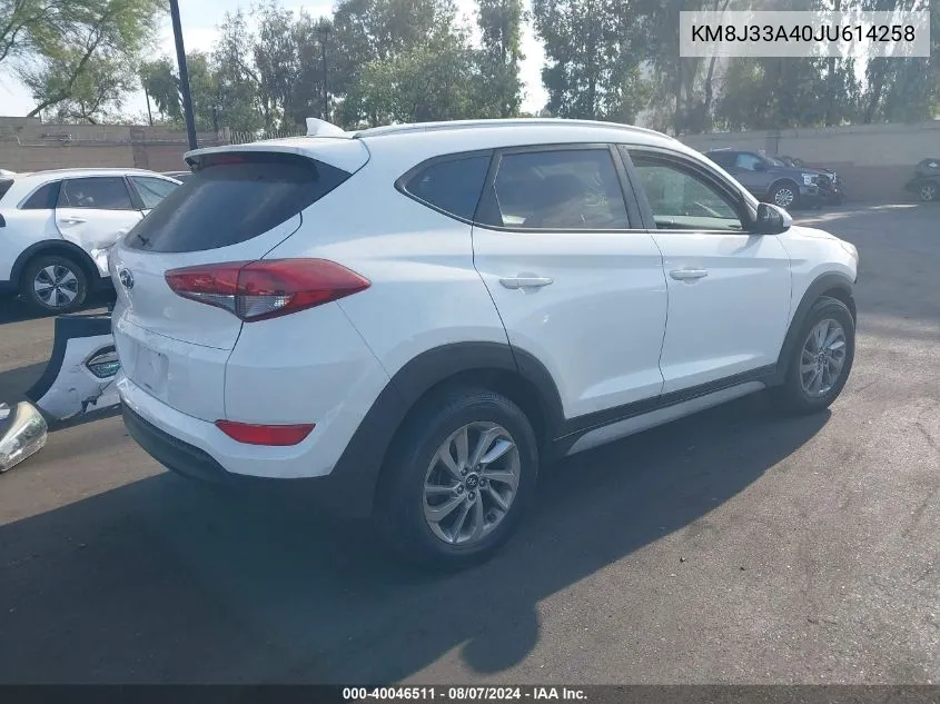 2018 Hyundai Tucson Sel VIN: KM8J33A40JU614258 Lot: 40046511