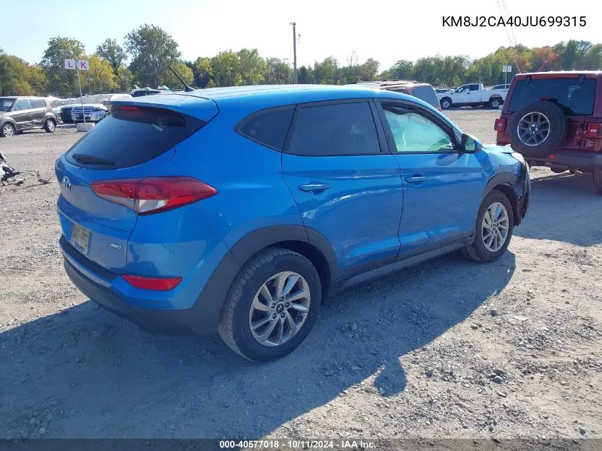 2018 Hyundai Tucson Se VIN: KM8J2CA40JU699315 Lot: 40577018