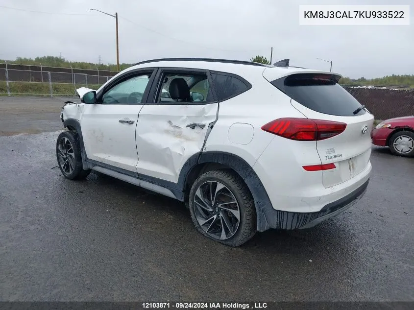 2019 Hyundai Tucson Ultimate VIN: KM8J3CAL7KU933522 Lot: 12103871