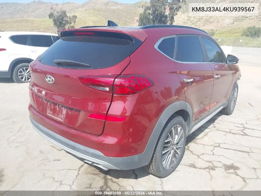 2019 Hyundai Tucson VIN: KM8J33AL4KU939567 Lot: 40735949