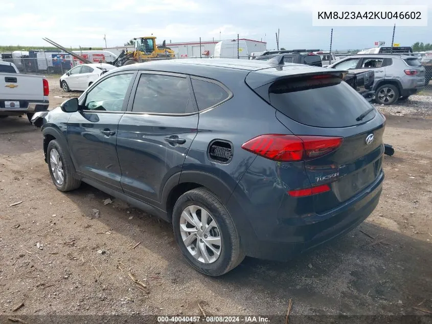 2019 Hyundai Tucson Se VIN: KM8J23A42KU046602 Lot: 40040457