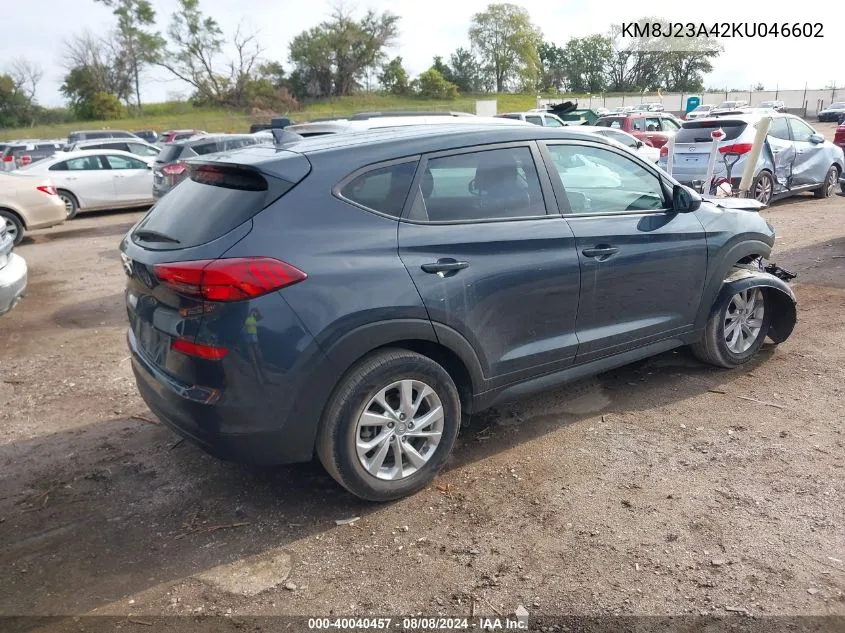 2019 Hyundai Tucson Se VIN: KM8J23A42KU046602 Lot: 40040457